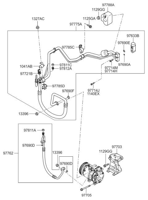 2007 Kia Optima Air Condition System-Cooler Line, Front Diagram 1