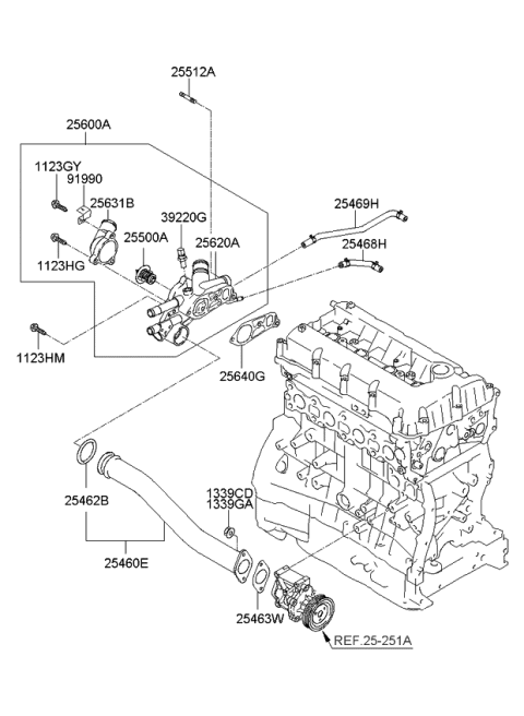 2006 Kia Optima Gasket-Thermostat Housing Diagram for 2564025000