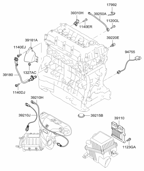 2008 Kia Optima Engine Control Unit Ecu Module Diagram for 3910125142