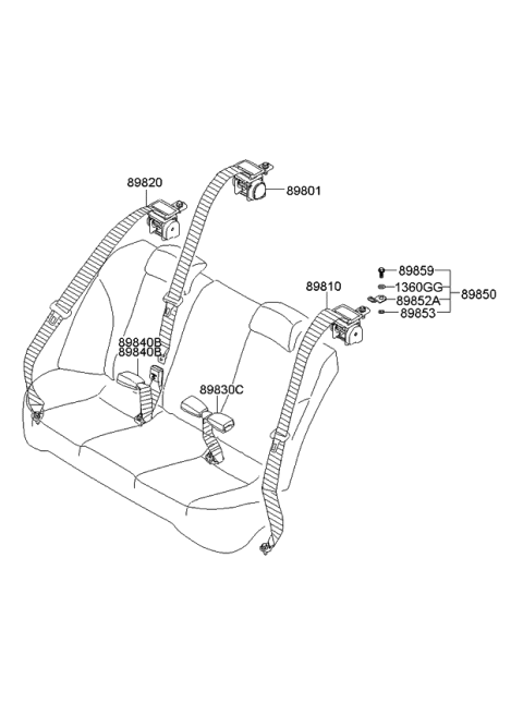 2007 Kia Optima Rear Seat Belt Buckle Assembly Right Diagram for 898402G501VA