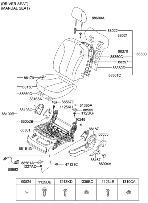 2007 Kia Optima Front Cushion Covering, Left Diagram for 881672G080804