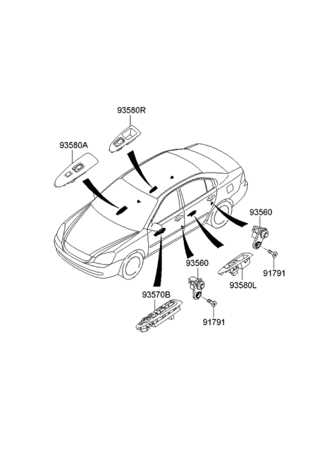 2007 Kia Optima Rear Power Window Sub Right Switch Assembly Diagram for 935802G500D1