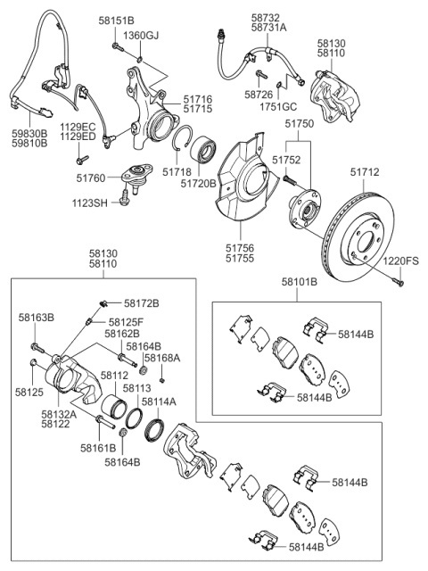 2006 Kia Optima Front Axle Hub & Wheel Brake Diagram