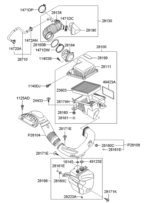 2008 Kia Optima Air Cleaner Assembly Diagram for 281102G200