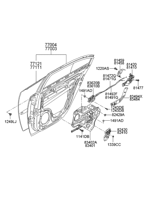 2007 Kia Optima Rear Door Inside Handle Assembly, Right Diagram for 836202G010