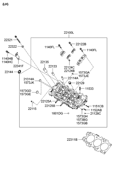 2008 Kia Optima Head Assembly-Cylinder L Diagram for 221003E002