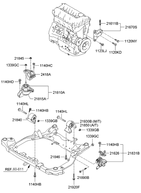 2007 Kia Optima Engine Support Bracket Assembly Diagram for 2167025002