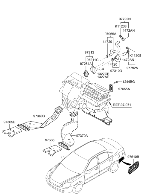 2008 Kia Optima Heater System-Duct & Hose Diagram