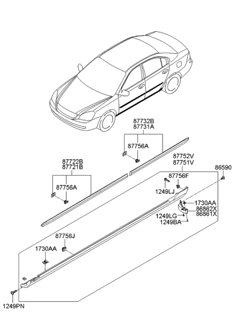 2008 Kia Optima Moulding-Waist Line Diagram