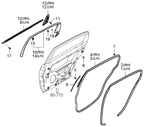 2004 Kia Amanti Rear Door Moulding Diagram