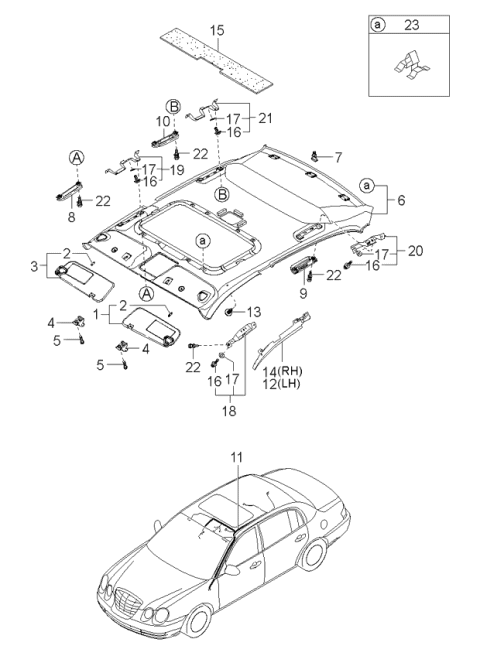 2006 Kia Amanti Sunvisor & Head Lining Diagram 2