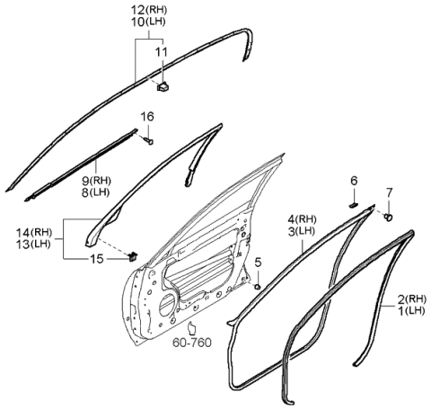 2005 Kia Amanti WEATHERSTRIP-Front Door Body Side Diagram for 821103F000LK