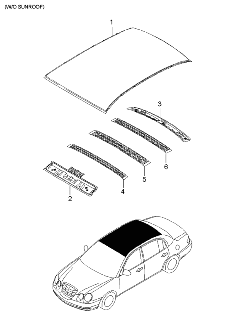 2006 Kia Amanti Old Body Style Roof Panel Diagram 1
