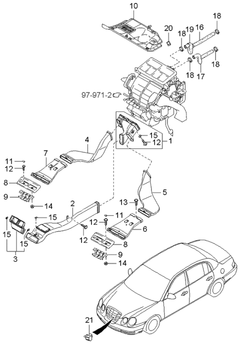 2006 Kia Amanti Duct Assembly-Rear Air Ventilator Diagram for 970203F000