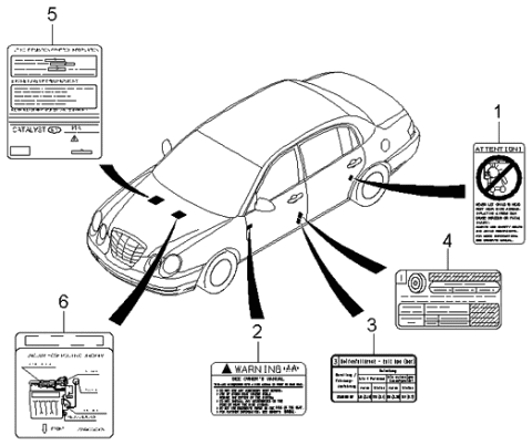 2006 Kia Amanti Old Body Style Label Diagram