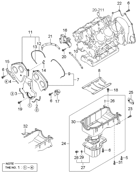 2005 Kia Amanti Belt Cover & Oil Pan Diagram