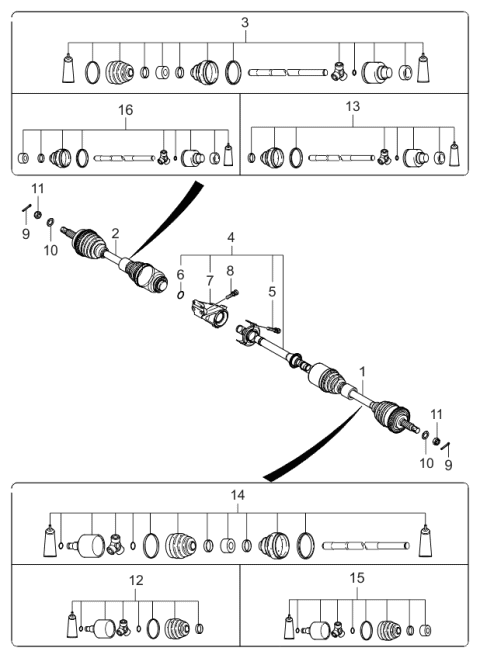2005 Kia Amanti Joint Set-Inner,RH Diagram for 495053F850