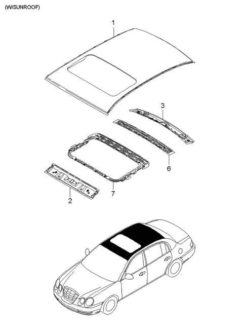 2006 Kia Amanti Old Body Style Roof Panel Diagram 2