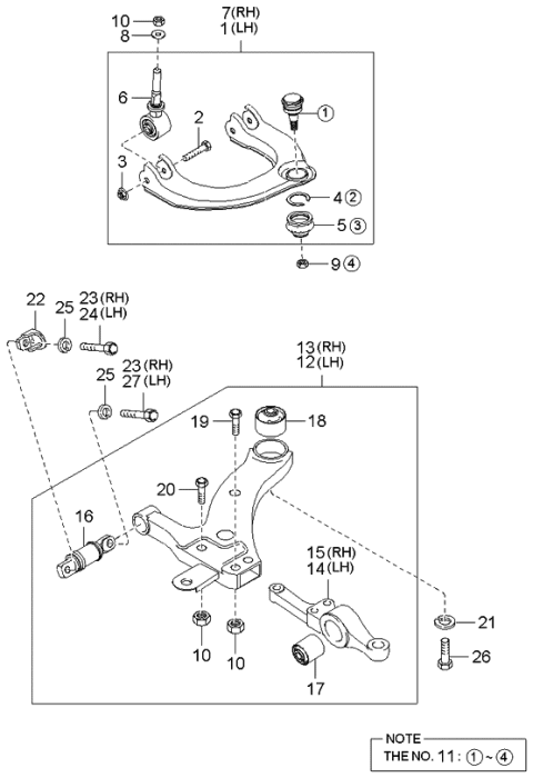 2004 Kia Amanti Arm Assembly-Front Upper LH Diagram for 544103F100