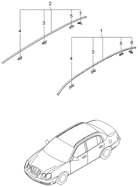 2004 Kia Amanti Clip-Roof Moulding Diagram for 872163F010