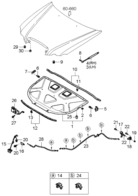 2004 Kia Amanti Weatherstrip Assembly-Hood Diagram for 864303F000