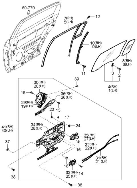 2004 Kia Amanti Regulator Assembly-Rear Door Diagram for 834013F010