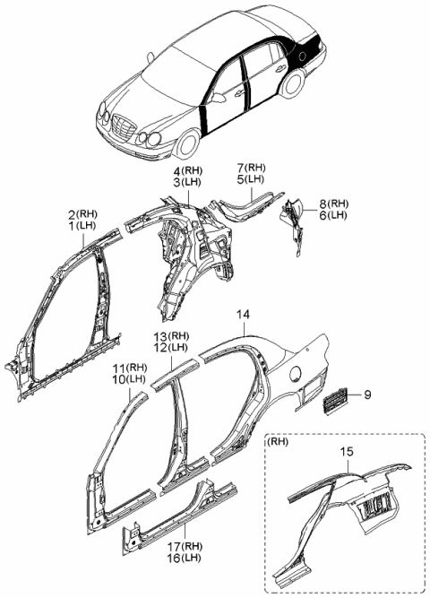 2004 Kia Amanti Side Body Panel Diagram