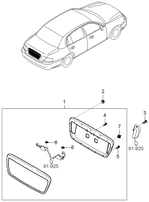 2004 Kia Amanti Back Panel Moulding Diagram