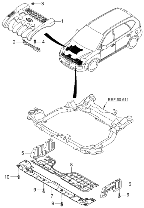 2006 Kia Rondo Panel-Under Cover,LH Diagram for 291102G600