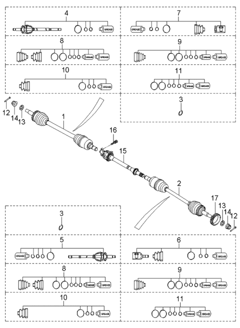 2006 Kia Rondo Joint Set-Inner,LH Diagram for 495921D500