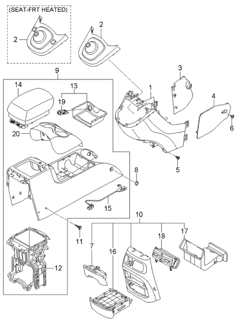 2006 Kia Rondo Console Armrest Assembly Diagram for 846601D0000R