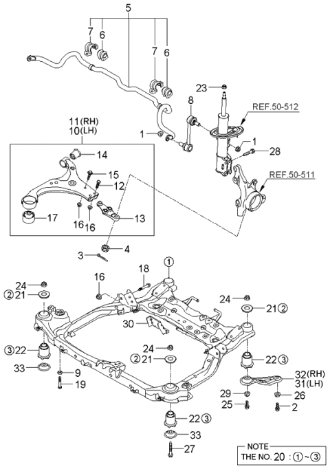 2006 Kia Rondo Produced Before OCT.2006 Crossmember-Front Diagram