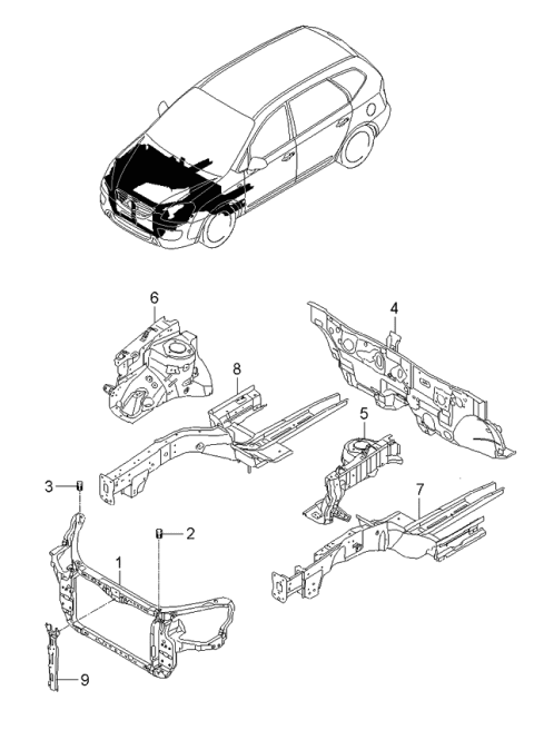 2006 Kia Rondo Fender Apron & Radiator Panel Diagram