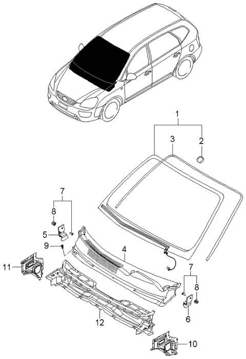2006 Kia Rondo Windshield Glass Assembly Diagram for 861101D300