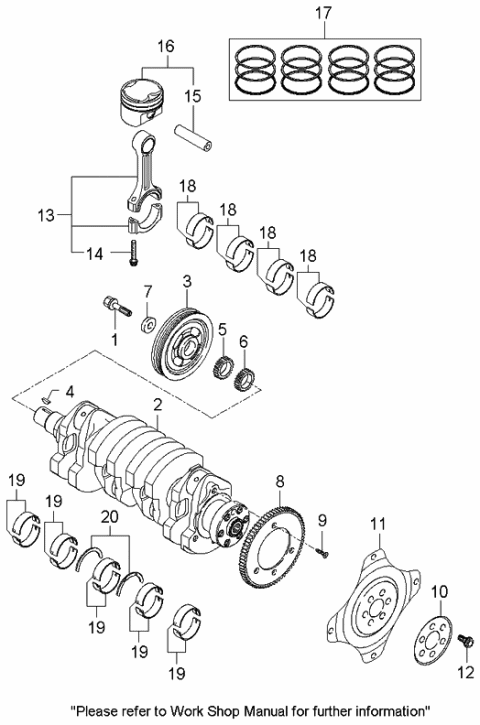 2006 Kia Rondo Piston, Crankshaft & Flywheel Diagram 1