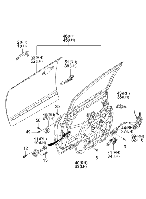 2006 Kia Rondo Front Door Panel & Sealing Diagram 1