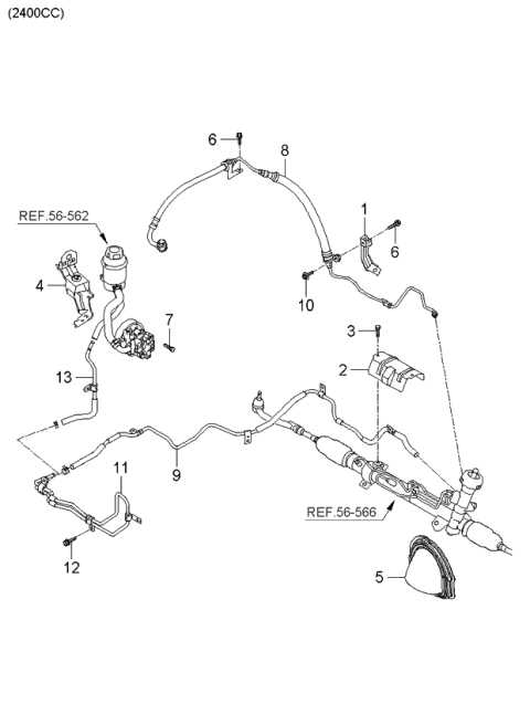 2006 Kia Rondo Power Steering Hose & Bracket Diagram 1