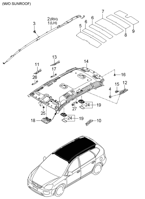 2006 Kia Rondo Headlining Assembly Diagram for 854001D000RU