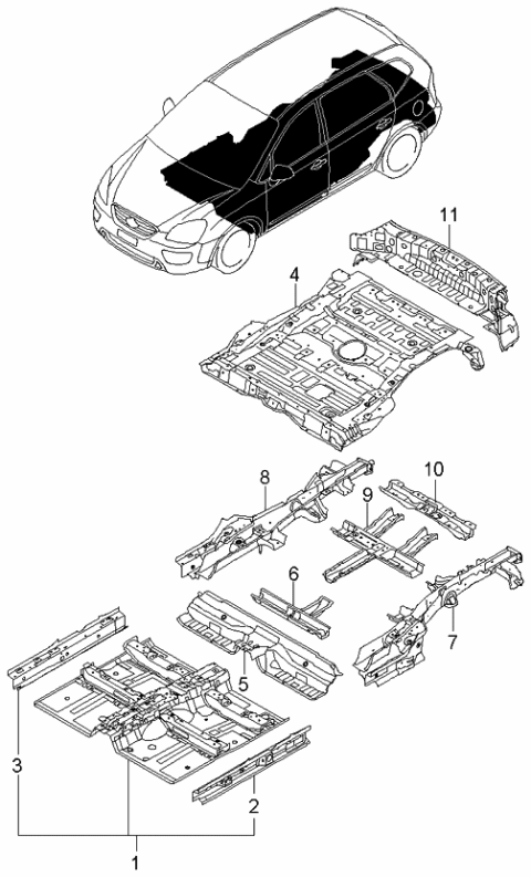 2006 Kia Rondo Member Assembly-Rear Floor Diagram for 657201D100