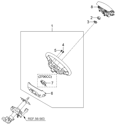 2006 Kia Rondo Steering Wheel Assembly Diagram for 561101D1100Y