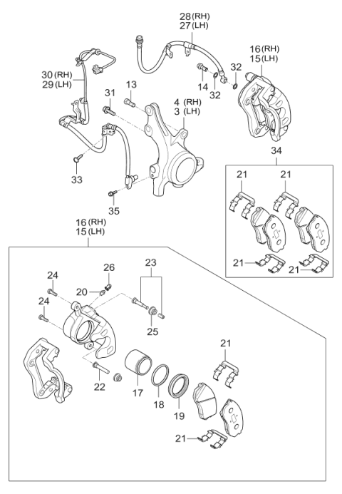 2006 Kia Rondo Front Axle Hub & Wheel Brake Diagram 1