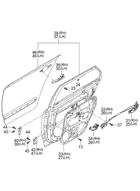 2006 Kia Rondo Rear Door Panel & Moulding Diagram 1