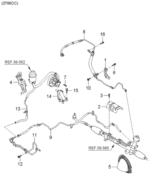2006 Kia Rondo Produced Before OCT.2006 Power Steering Hose & Bracket Diagram 2
