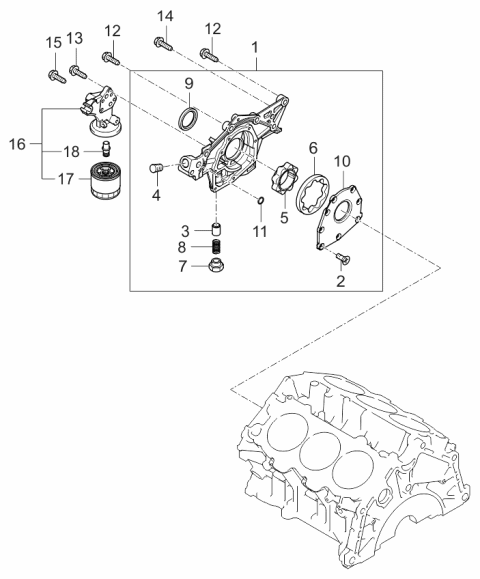 2006 Kia Rondo Timing Cover & Oil Pump Diagram 3