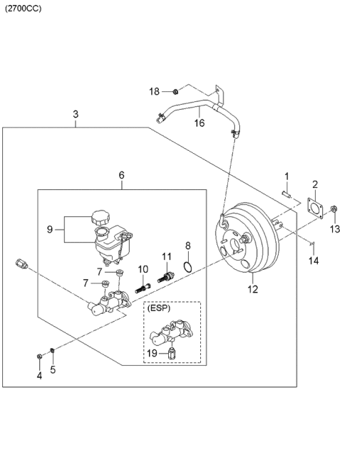 2006 Kia Rondo Brake Master Cylinder & Vacuum Hose Diagram 2