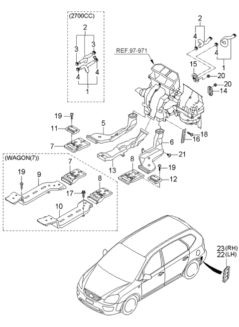 2006 Kia Rondo Produced Before OCT.2006 Heater System-Duct & Hose Diagram