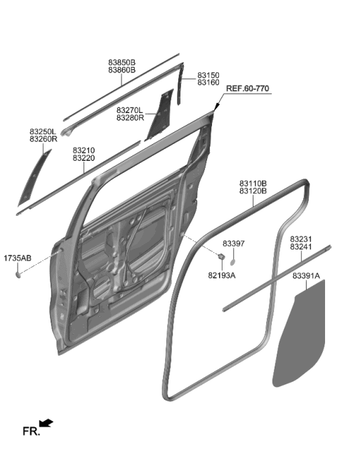 2023 Kia Carnival Rear Door Moulding Diagram