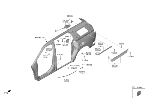 2024 Kia Carnival Rear Door Window Regulator & Glass Diagram 2