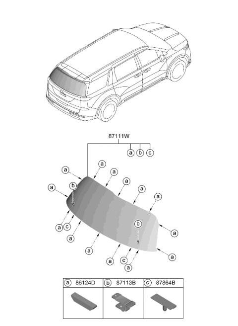 2023 Kia Carnival Rear Window Glass & Moulding Diagram