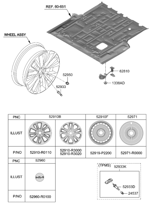 2022 Kia Carnival Wheel & Cap Diagram